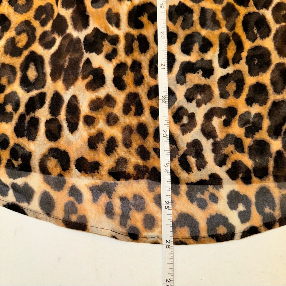 Express mock neck sheer leopard print short sleeve blouse top brown black S - Picture 15 of 16
